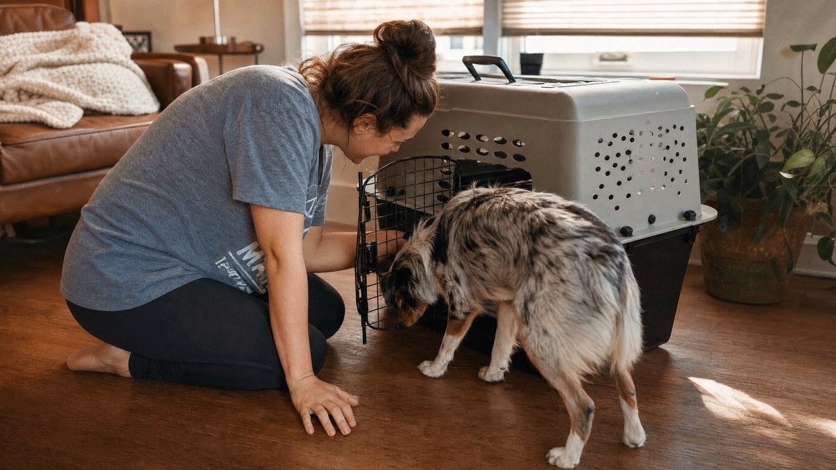 Chien en préparation pour un vol international